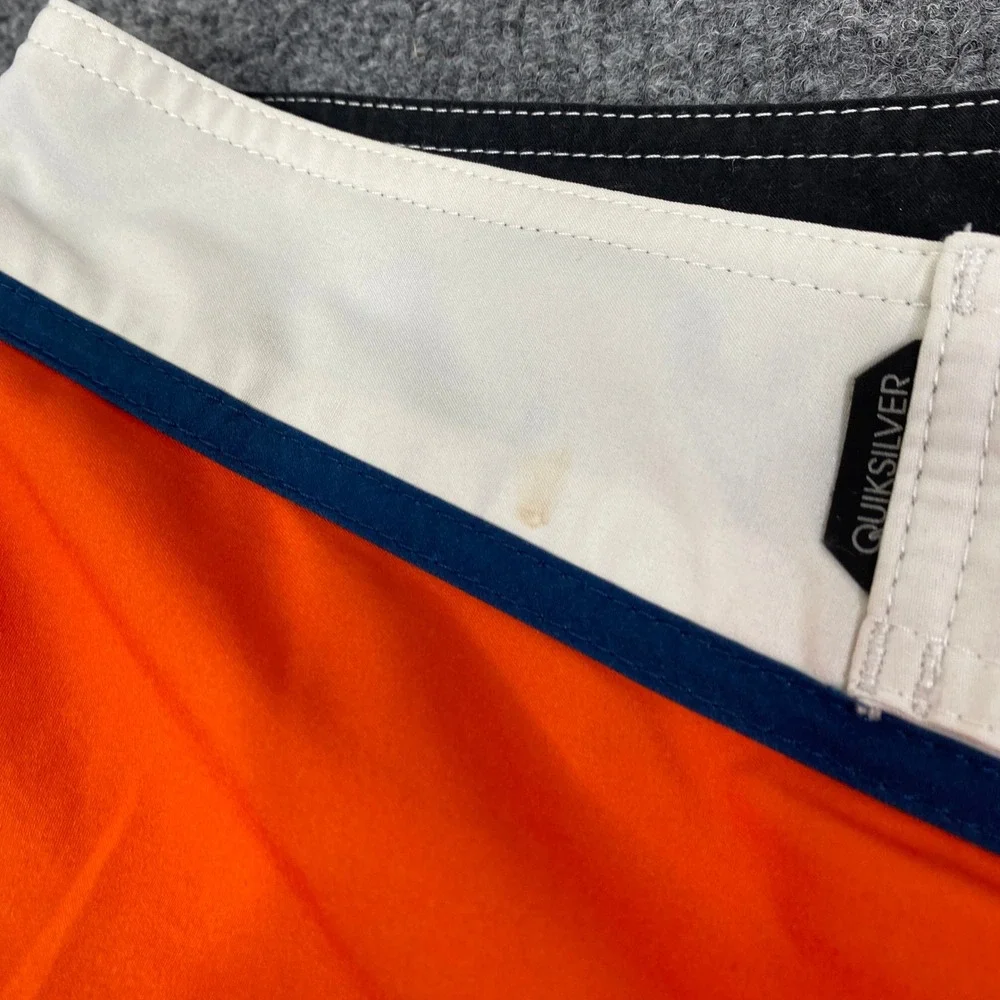 Quiksilver Mens Board Shorts Blue Orange White Striped Swim Trunks Size 36